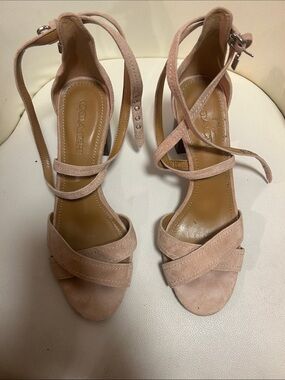 Coach Blush Pink Suede Strappy Block-Heel Sandals
